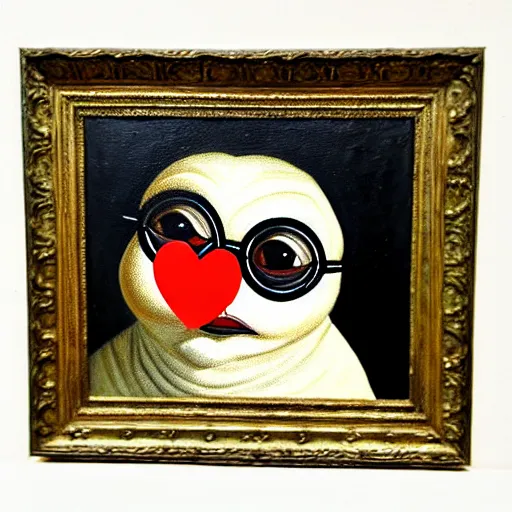 Image similar to pepe love, ancient, history, oil painting