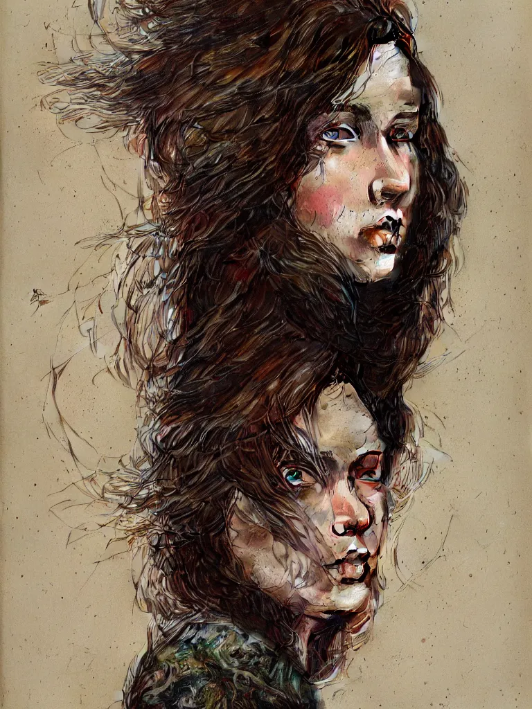 Image similar to A vertical portrait of a young woman with dark brown hair, hyper-detailed face, hyperrealism, natural colors, illustrated by Daniel Orive, Sam Spratt