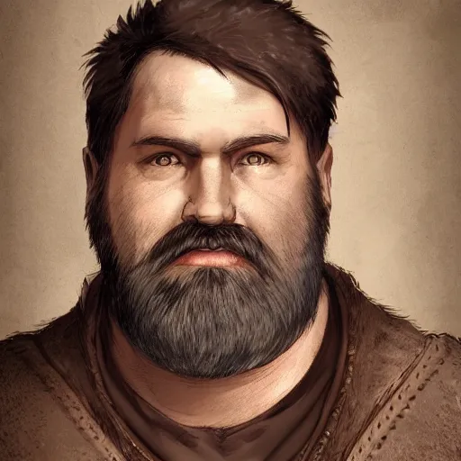 Image similar to portrait, 5 0 years old man, large, stocky : : fantasy : : brown hair, sympathetic, short brown beard : : noble medieval clothing : : high detail, digital art, rpg, concept art, illustration