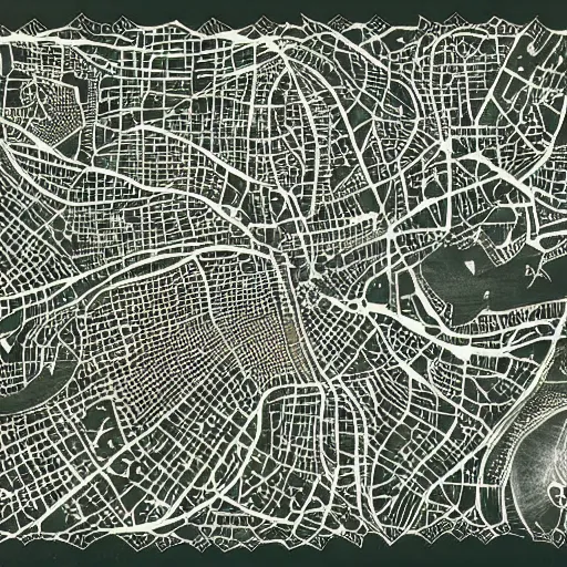 Image similar to very detailed, intricate, artsy, grotosque, jakarta map by gareth fuller and claire brewster