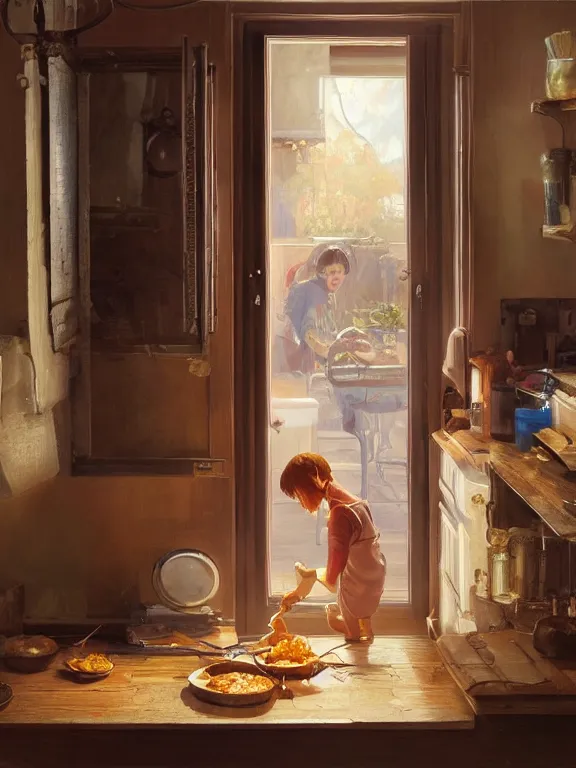 Prompt: a ultradetailed beautiful panting of an old key made of cooper, with intricate detail, cooking potatoes in a 6 0's kitchen who can open the door to the mind, oil panting, high resolution 4 k, by ilya kuvshinov, greg rutkowski and makoto shinkai