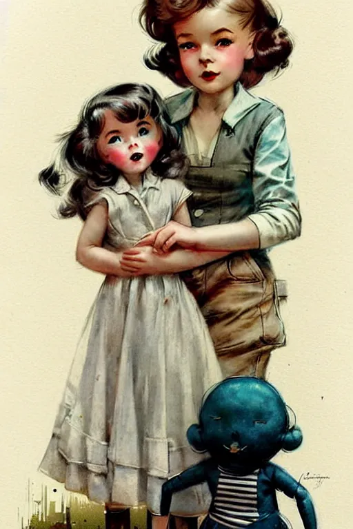 Image similar to ( ( ( ( ( 1 9 5 0 s retro future girl and her doll. muted colors. childrens layout, ) ) ) ) ) by jean - baptiste monge,!!!!!!!!!!!!!!!!!!!!!!!!!