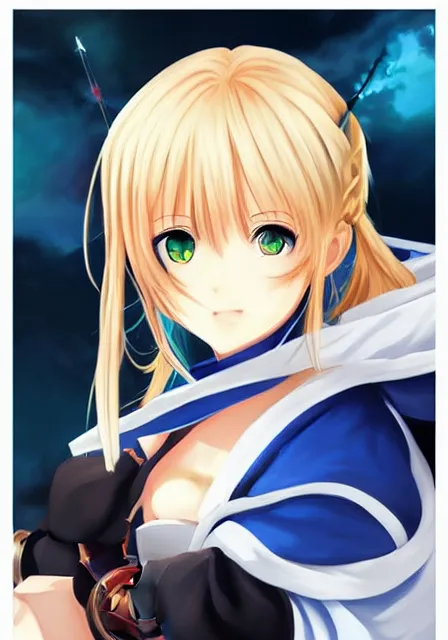 Prompt: A fantasy anime portrait of saber in anime fate, digital painting, by Yoneyama Mai and Rossdraws, digtial painting, trending on ArtStation, deviantart