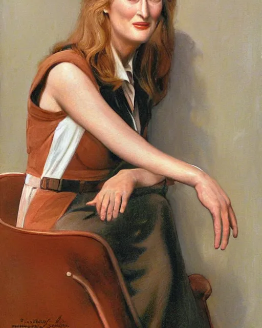 Image similar to portrait of a young meryl streep by normal rockwell