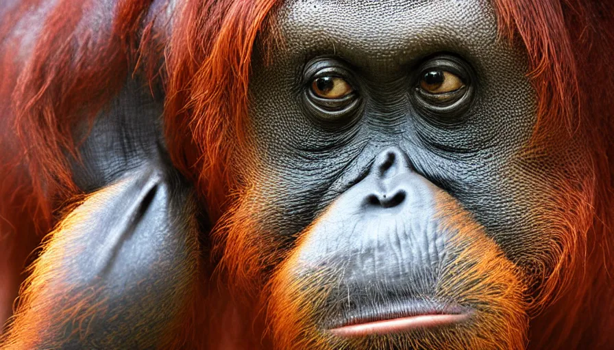 Image similar to Orangutan taking a picture, in the style of Lee Jeffries