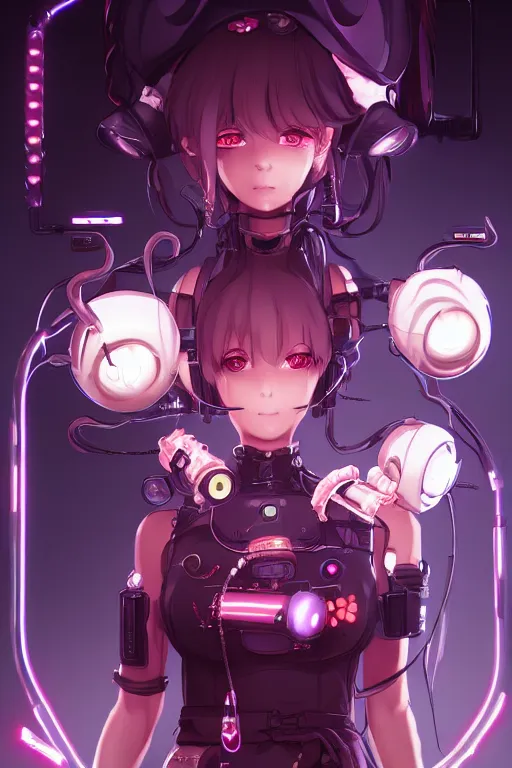 Image similar to a cute cyberpunk android maid girl cooking octopus, character art portrait, anime key visual, official media, illustrated by wlop, extremely detailed, 8 k, trending on artstation, cinematic lighting, beautiful,