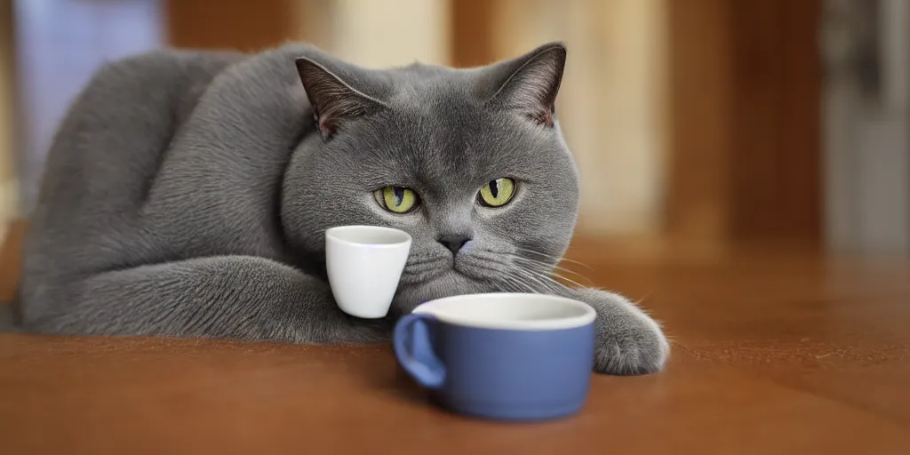 Image similar to britishshorthair cat drinking coffee