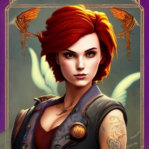 Prompt: Lofi magicpunk portrait triss merigold with a phoenix, Pixar style by Tristan Eaton Stanley Artgerm and Tom Bagshaw