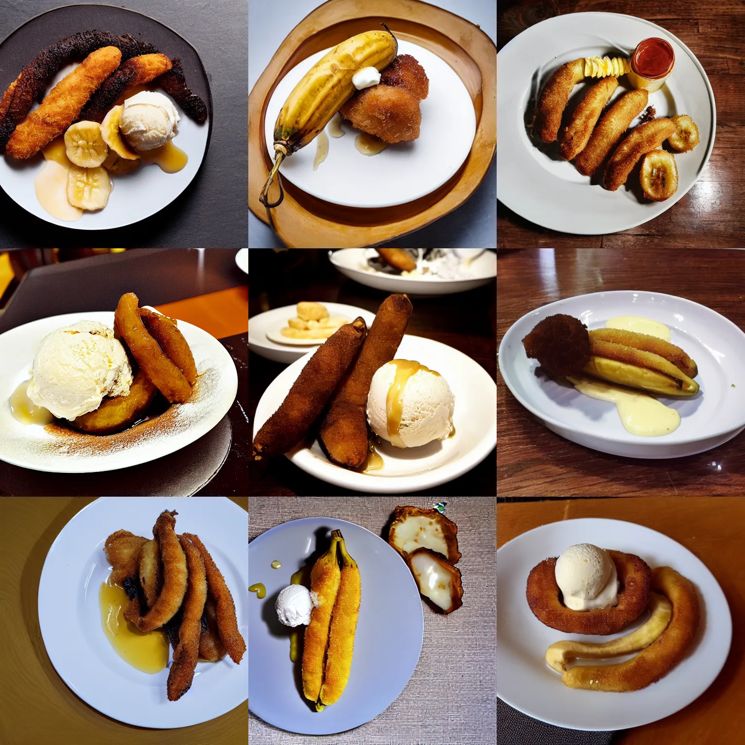 Prompt: fried Banana with Vanilla Ice-cream, Michelin star, award winning
