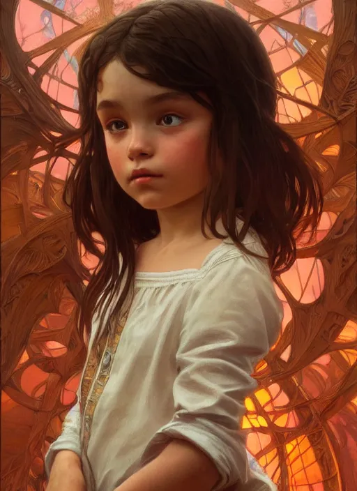 Image similar to perfectly - kid staring from behind, intricate, highly detailed, digital painting, artstation, concept art, smooth, sharp focus, illustration, unreal engine 5, 8 k, art by artgerm and greg rutkowski and alphonse mucha