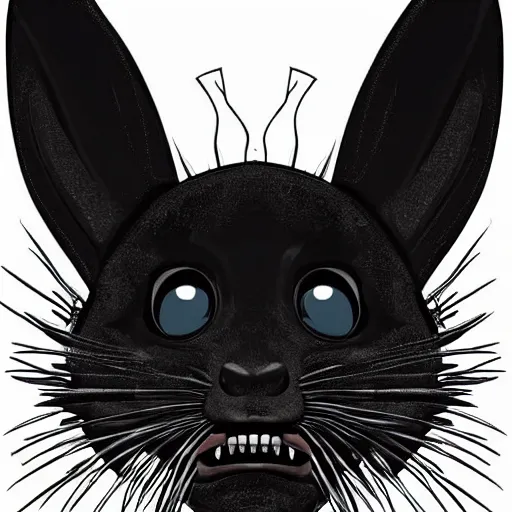 Image similar to A extremely highly detailed majestic hi-res beautiful, highly detailed head and shoulders portrait of a scary terrifying, horrifying, creepy black cartoon rabbit with scary big eyes, earing a shirt laughing, hey buddy, let's be friends, in the style of Walt Disney