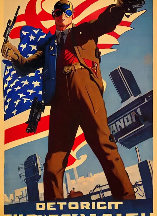 Image similar to american propaganda poster. cyberpunk hitman. portrait by jean giraud and anton otto fischer and john philip falter and will eisner and gil elvgren. realistic proportions. character art. science fiction d & d. tf 2, overwatch.