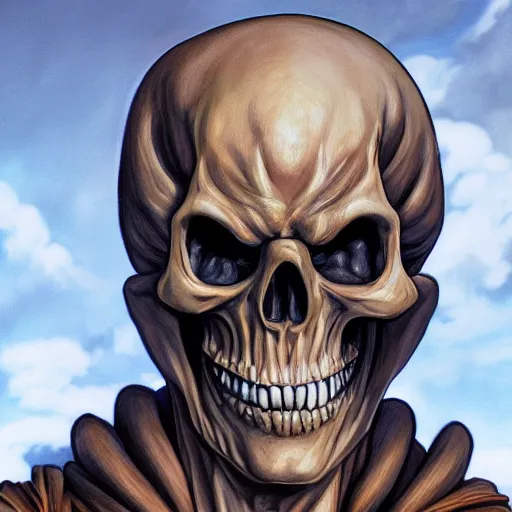 Image similar to ultra realistic portrait painting of skeletor, art by eiichiro oda, 4 k, one piece artstyle, cel shaded, highly detailed, epic lighting