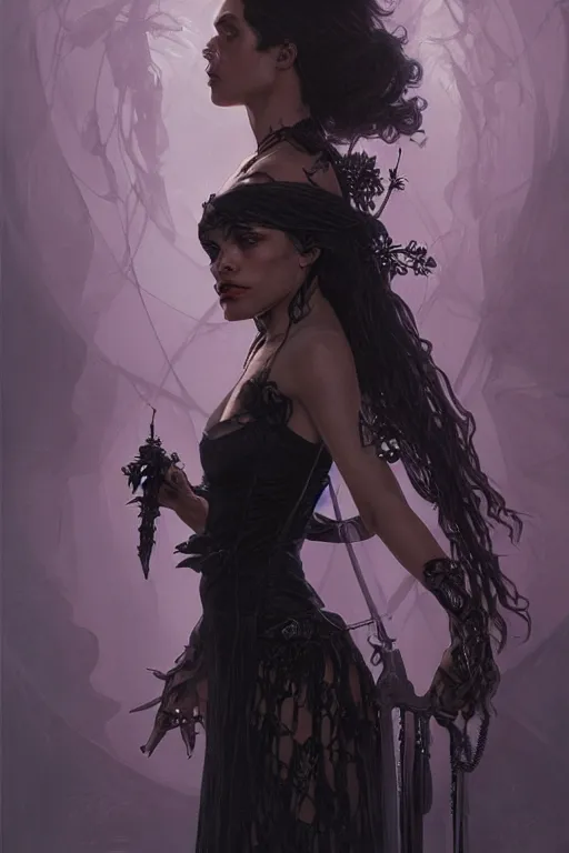 Image similar to ultra realistic illustration, zoe kravitz as the gothic vampire queen, intricate, elegant, highly detailed, digital painting, artstation, concept art, smooth, sharp focus, illustration, art by artgerm and greg rutkowski and alphonse mucha