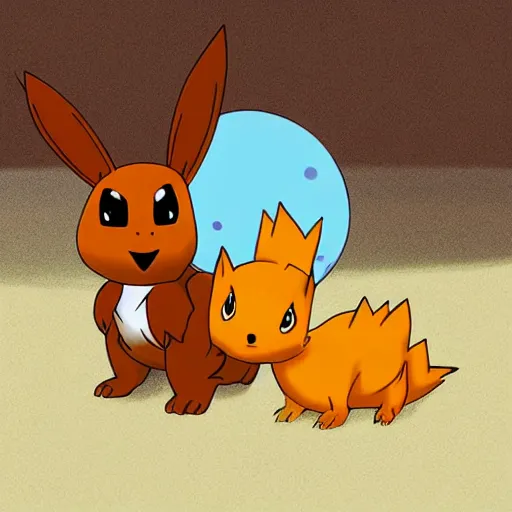 Image similar to Eevee riding a charmander