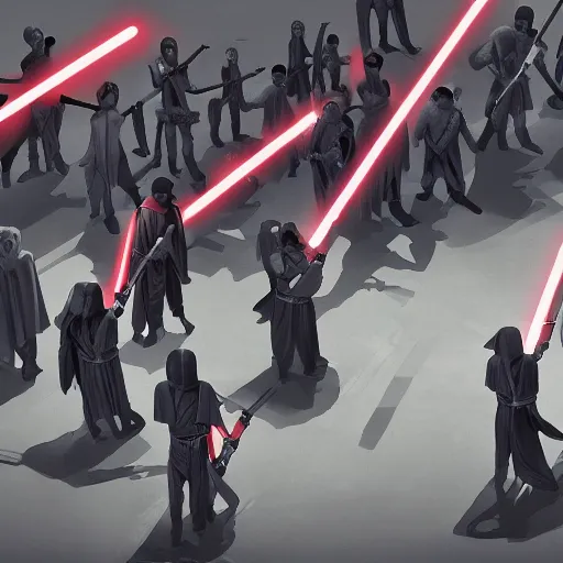 Image similar to Jedis executing a row of innocent citizens of the Empire, digital art, star wars,