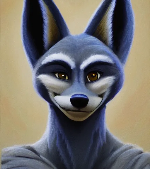 Image similar to oil painting bust of anthromorphic female wolf, in style of zootopia, zootopia, zootopia, fursona, furry, furaffinity, 4 k, deviantart, furry art, fursona art, wearing black business suit, business suit, in style of zootopia, wolf fursona, cyberpunk, female, expressive detailed feminine face,