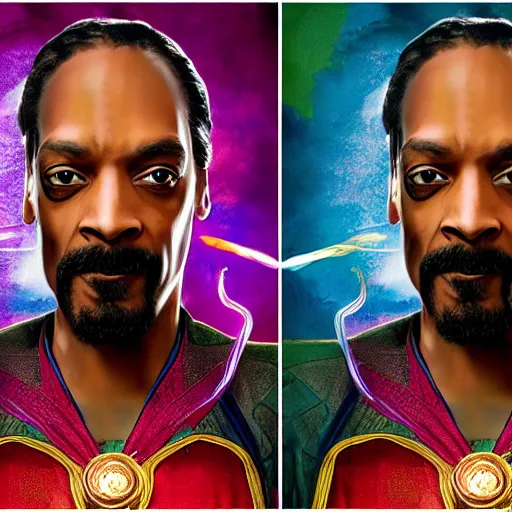 Image similar to multicolor photo of snoop dogg as doctor strange by martin schoeller created at marvel cinematic universe in 4 k ultra high resolution and with portrait, with funny feeling