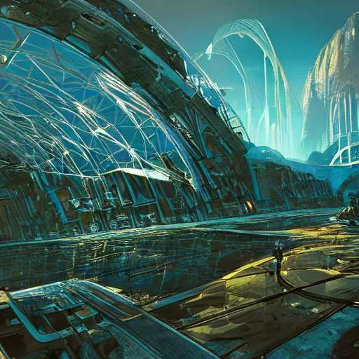 Prompt: visionary cryengine render by android jones, syd mead, and john stephens