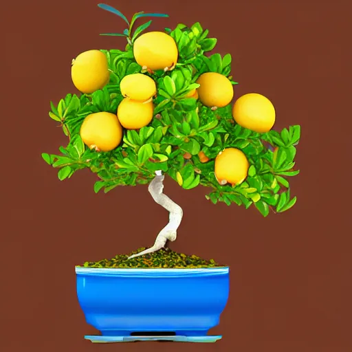 Image similar to bonsai fruit tree with lemons!! but minimalistic concept art by frank stella gilleard james whalen tom, colorful, soft light, trending on artstation, minimalism