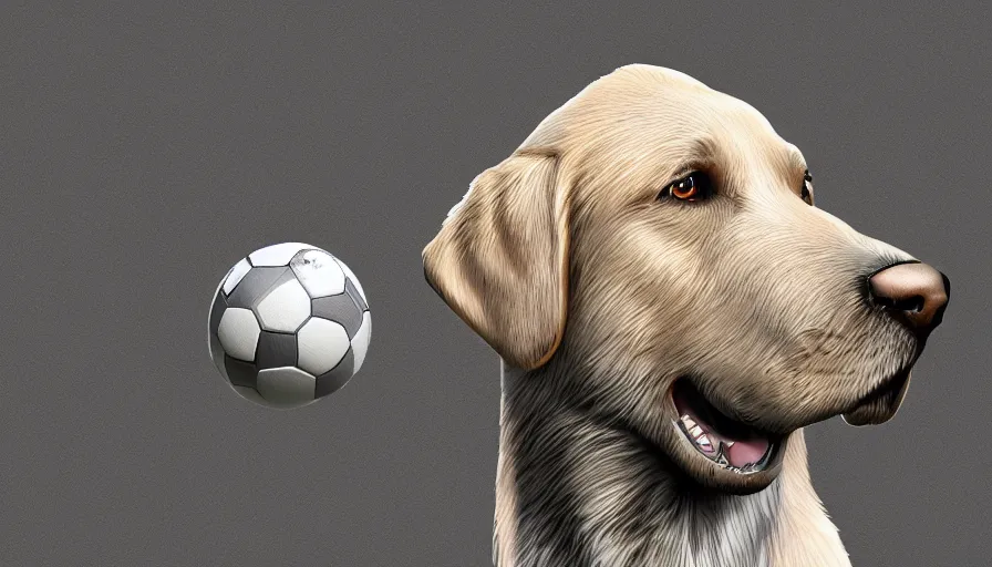 Prompt: Labrador who is a footballer, hyperdetailed, artstation, cgsociety, 8k