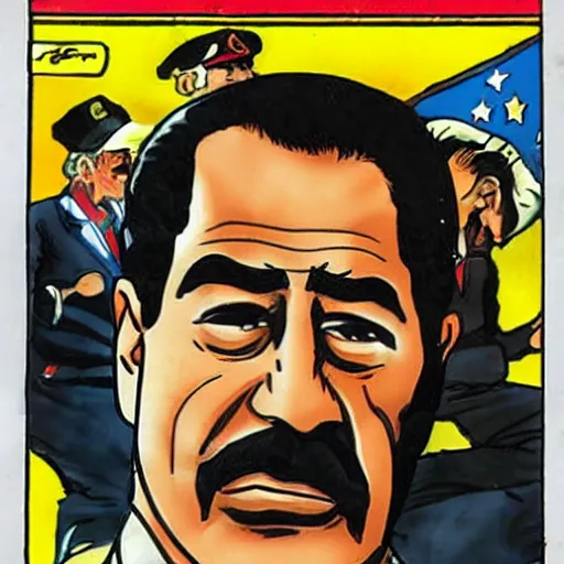 Image similar to saddam hussein comic book