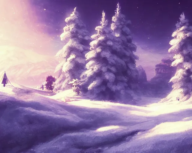 Image similar to scenery artwork, scene beautiful, light!! light essential cozy winter snow world snow and expansive dream scenery pixiv scenery art beautiful, surrealism oil on canvas, artstation!! pixiv!! dream scenery, quality astral projection render, nier automata concept art, vaporwave textures