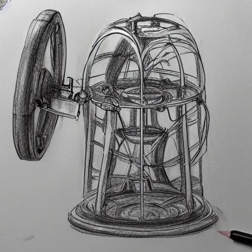 Image similar to Time Machine, pencil sketch, concept art