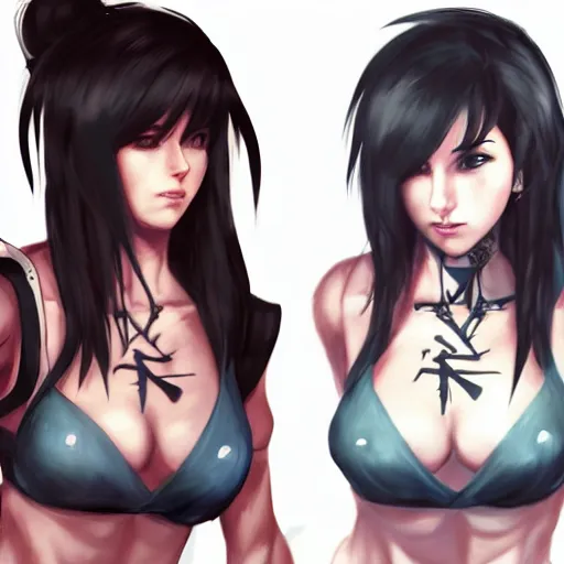 Image similar to concept art of tifa lockhart with tattoos, by WLOP, rossdraws, logan cure, BangkuART, sakimichan, yan gisuka, zeronis, Chengwei Pan, trending on artstation