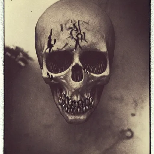 Prompt: polaroid of undead lich face shot by Tarkovsky