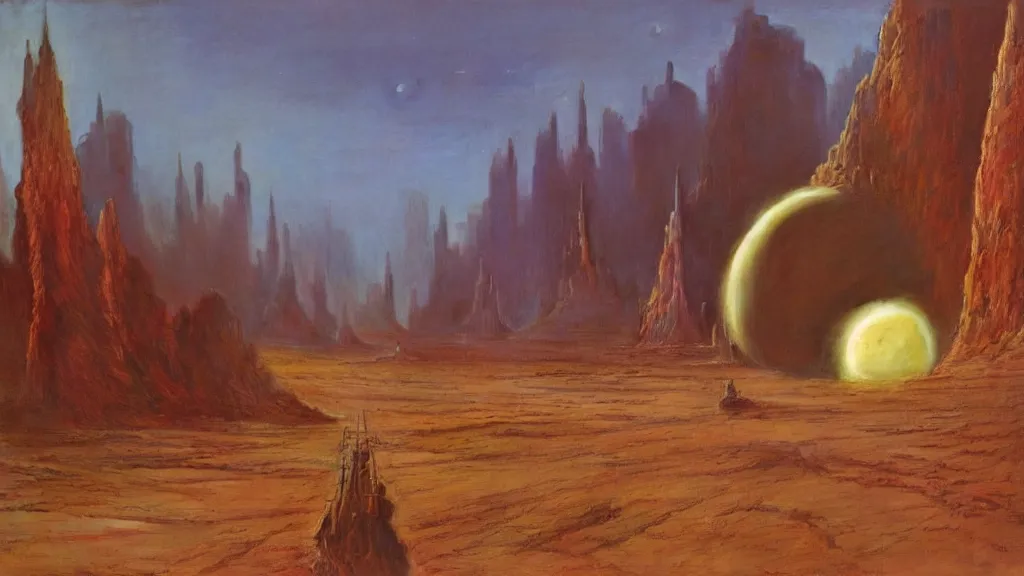 Image similar to otherworldly atmosphere of an evolving alien planet by arthur haas and bruce pennington and john schoenherr, cinematic matte painting