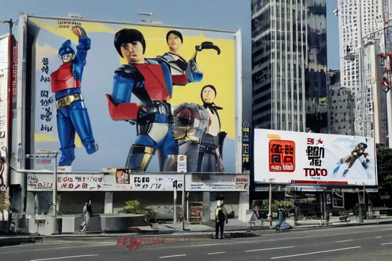 Prompt: Jiban, O policial de aço:: Tokusatsu:: Metal Hero:: minimalist:: billboard advertising outdoor:: Japanese:: 80's