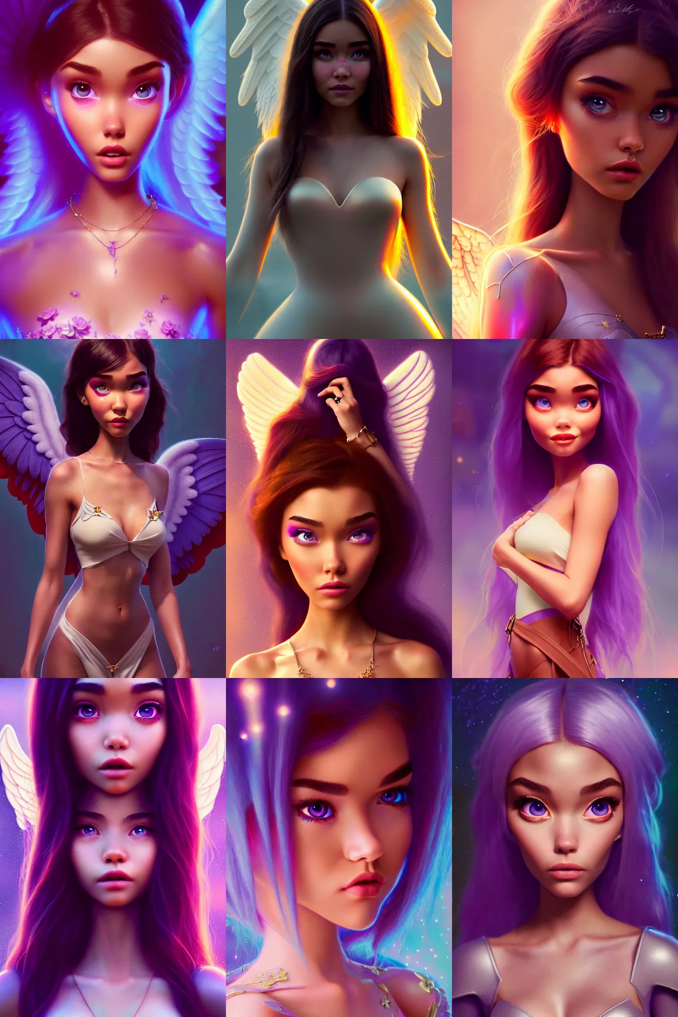 Prompt: pixar woman madison beer edm angel princess | soft creamy polished decadent vixen floral ornate masterpiece | weta disney movie still portrait photo | sci fi, fantasy, film, 8 k, highly detailed, artstation, realism | beeple, artgerm, mucha, wlop, loish |