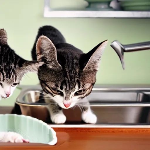 Prompt: two cats doing dishes