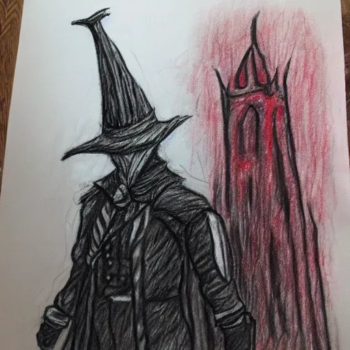 Image similar to child crayon drawing of bloodborne