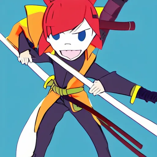 Image similar to skater character with katana in hands, cartoon stylised proportions by hiroyuki imaishi gainax studio trigger and yoh yoshinari animation art