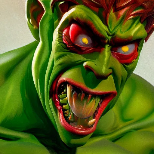 Prompt: Green Goblin oil painting, 8K, study light