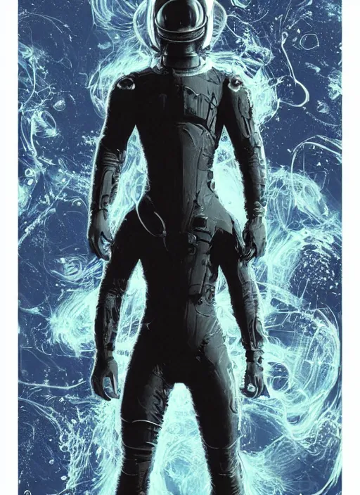 Image similar to astronaut in dark void underwater - complex and hyperdetailed technical suit design. reflection and dispersion materials. rays and dispersion of light. volumetric light. f / 3 2. noise film photo. flash photography. ultra realistic, 5 0 mm. poster by wayne barlowe, hajime sorayama aaron horkey, craig mullins