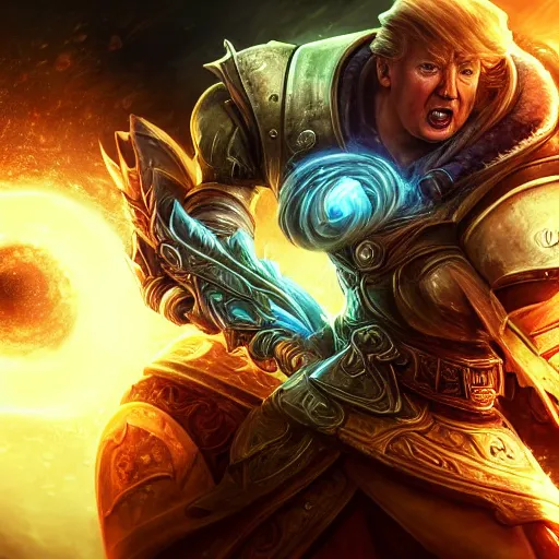 Prompt: portrait of donald trump as a spellcaster, league of legends amazing splashscreen artwork, gears of war, splash art, natural light, elegant, photorealistic facial features, intricate, fantasy, detailed face, atmospheric lighting, anamorphic lens flare, cinematic lighting, league of legends splash art, hd wallpaper, ultra high details by greg rutkowski