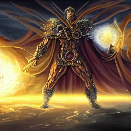 Image similar to the grand herald of the end of time, concept art, grand vision, dynamic pose, holy light