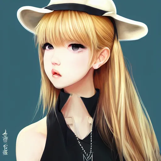 Image similar to realistic beautiful gorgeous natural cute Blackpink Lalisa Manoban blonde hair cute fur blonde cat ears in maid dress outfit golden eyes artwork drawn full HD 4K highest quality in artstyle by professional artists WLOP, Taejune Kim, Guweiz, ArtGerm on Artstation Pixiv