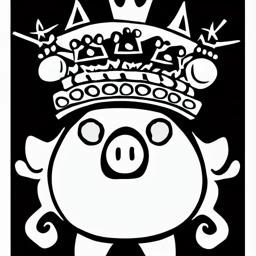 Prompt: pig wearing a crown thick lines black and white simple illustration 8k