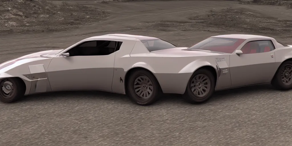 Prompt: updated sleek concept for a firebird trans am, cinematic, photoreal, by red dead redemption 2