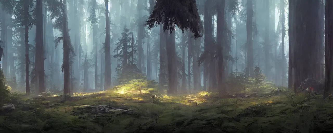 Image similar to the forest landscape from star wars in the artstyle of finnian macmanus, john park and greg rutkowski