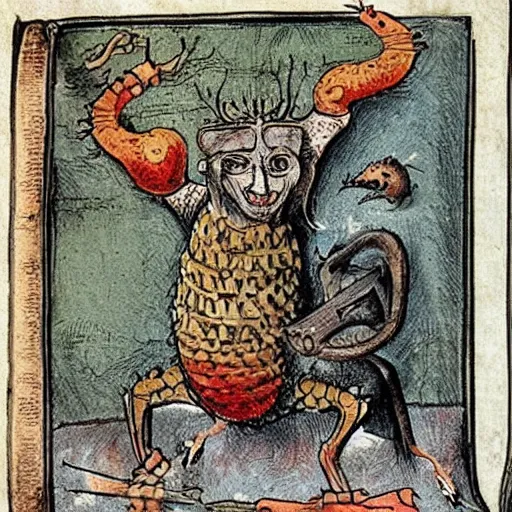 Image similar to medieval bestiary filled with uncanny grotesque beasts and freaky creatures