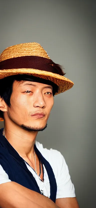 Image similar to “ a portrait photo of luffy, side shot, by professional photographer, 8 k resolution, high quality ”