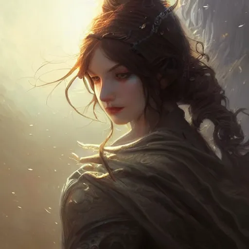 Prompt: girl wizard, fine art, awesome fantasy book cover on pinterest, award winning, dark fantasy landscape, fantasy magic, intricate, elegant, sharp focus, cinematic lighting, highly detailed, digital painting, concept art, art by wlop and artgerm and greg rutkowski, masterpiece, trending on artstation, 8 k