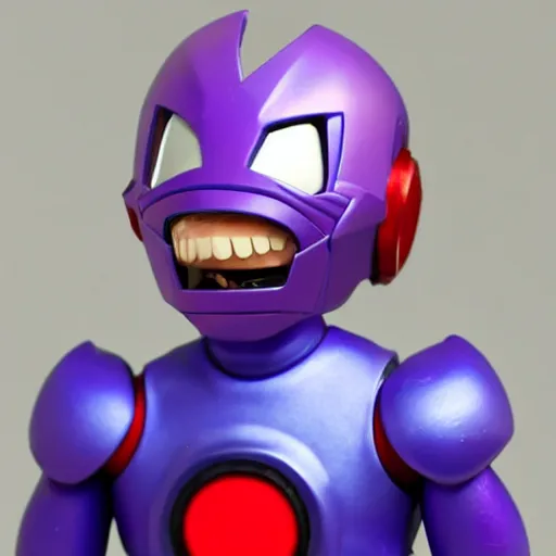 Prompt: evil megaman grinning, red eyes and purple armour