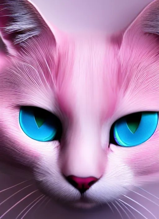 Image similar to photo of a pink cat with blue eyes 4k, high details, trending on Artstation