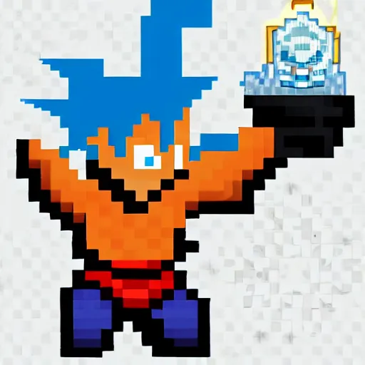 Prompt: pixel art, pixel game, goku charging up a kamehameha wave, video game, high quality